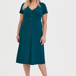 NWOT Torrid 5x DARK TEAL RIB BUTTON MIDI DRESS